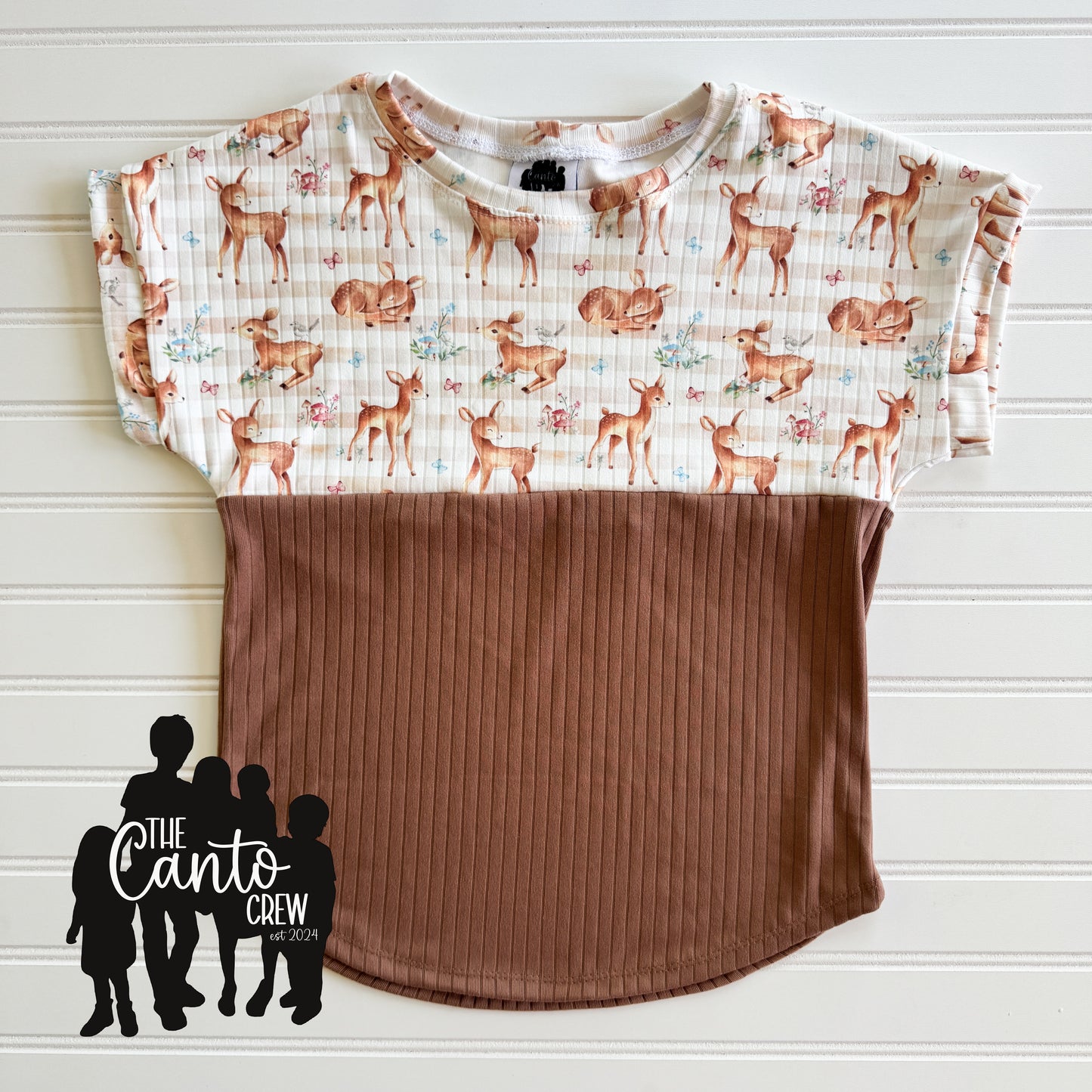 6/7 Split Curved Tee -- Deer & Light Mocha