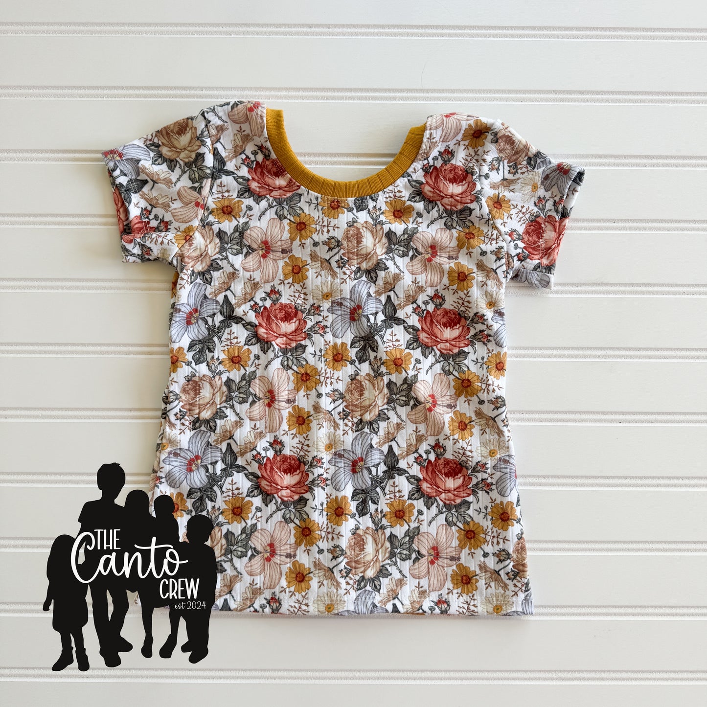 5T Fitted Basic Top -- Mustard Floral