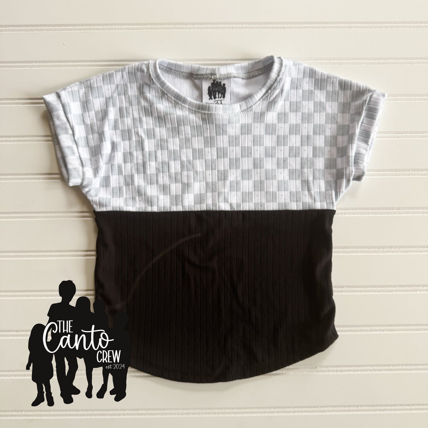 3T Split Curved Tee -- Grey Checks and Black