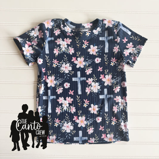 4T Basic Tee -- Floral Crosses