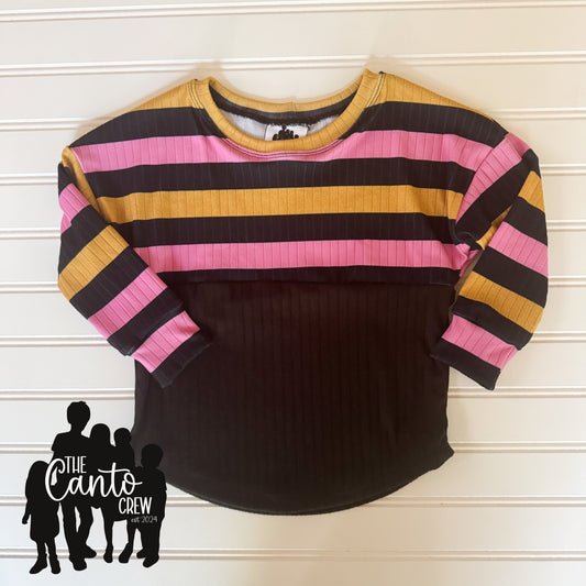2T Split Curved Tee Long Sleeve -- Black/Stripes