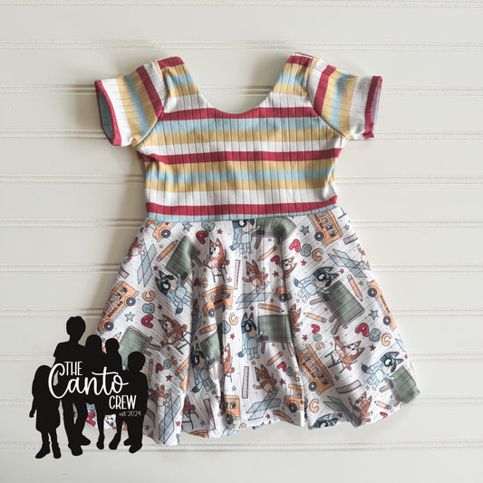 2T Twirl Dress -- School Dog/Stripes