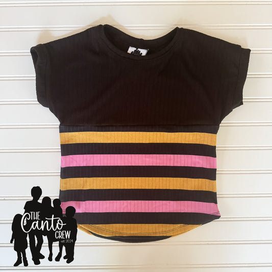 4T Split Curved Tee -- Black/Stripes