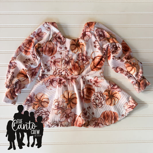 4T Peplum Bishop Sleeve -- Pumpkin Floral