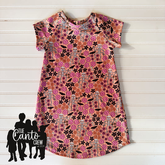 4T Raglan Dress -- Skeleton Floral