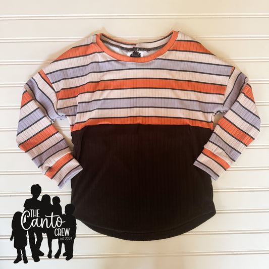 5 Split Curved Tee Long Sleeve -- Stripes/Black