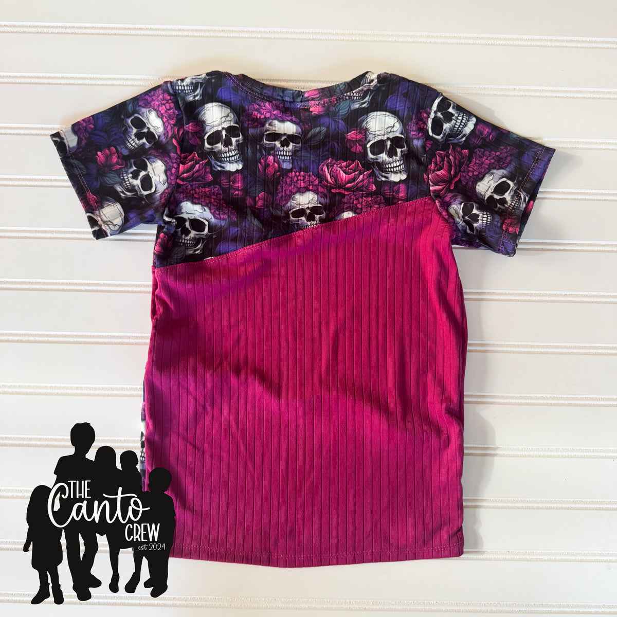 5 Color Block Tee -- Skull Floral/Magenta