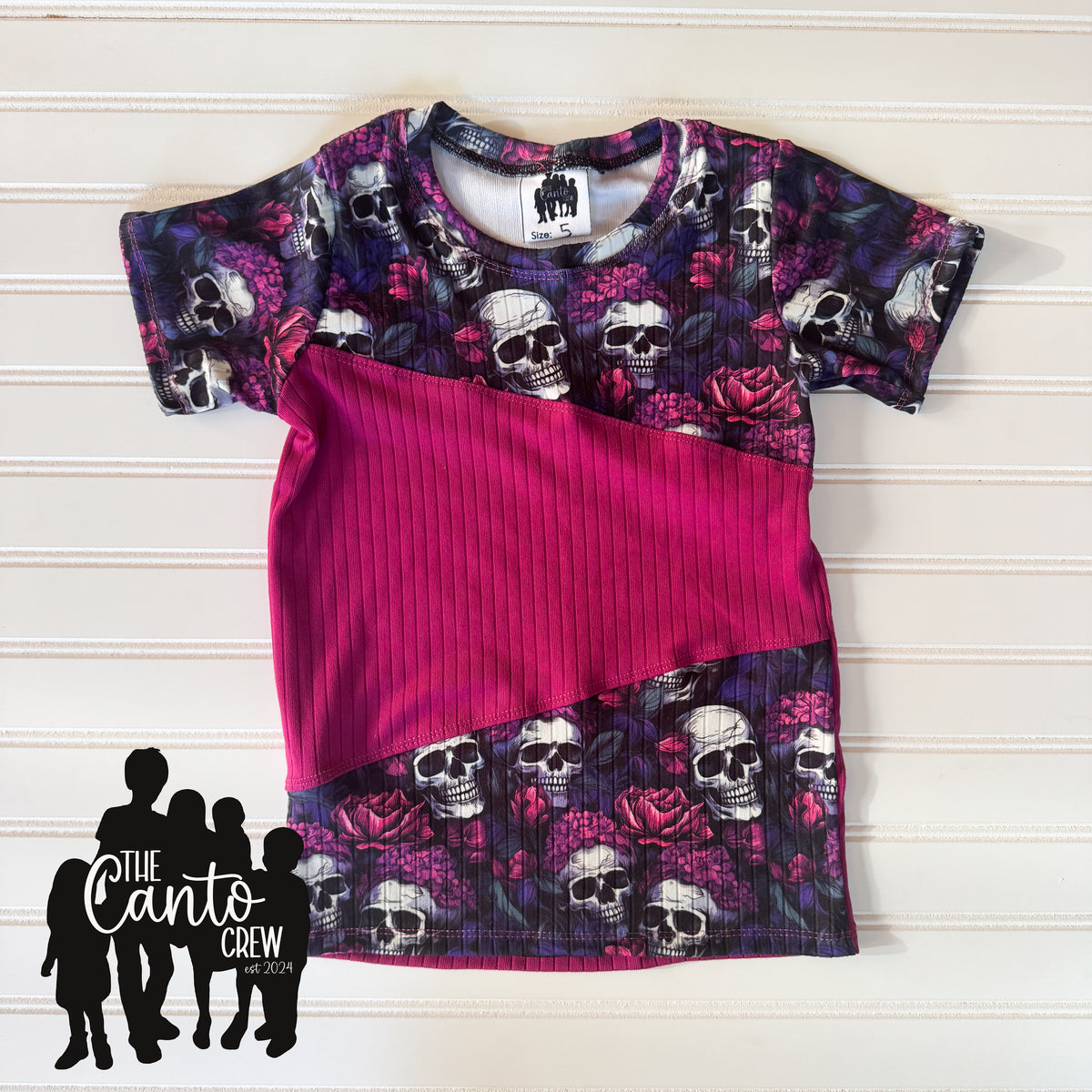 5 Color Block Tee -- Skull Floral/Magenta