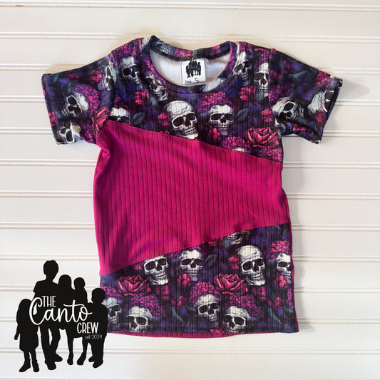 5 Color Block Tee -- Skull Floral/Magenta