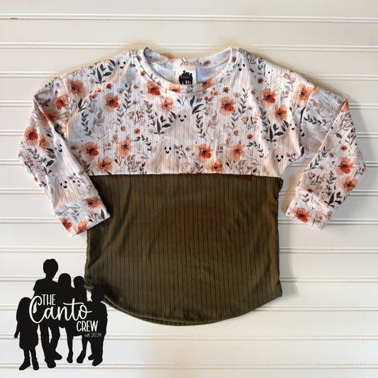 5 Split Curved Tee Long Sleeve -- Ghost Floral/Olive