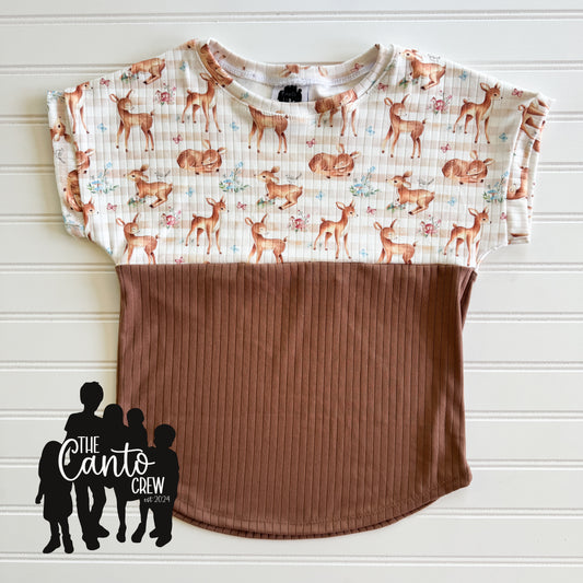6/7 Split Curved Tee -- Deer & Light Mocha