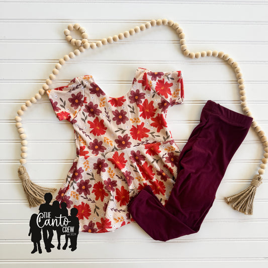 4T Peplum & 4T Leggings -- Fall Floral & Burgundy