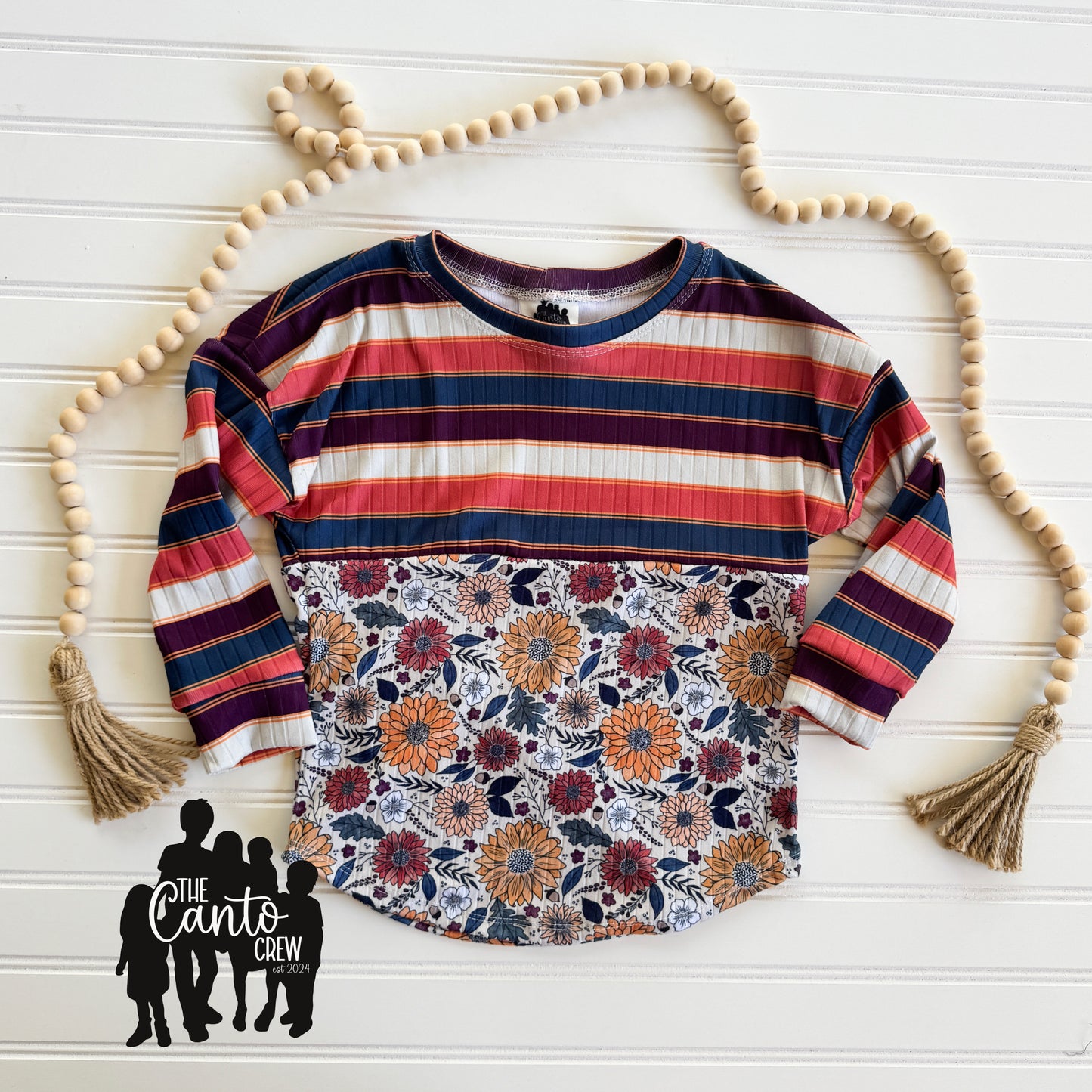 4T Split Curved Tee Long Sleeve -- Sketch Floral/Stripes