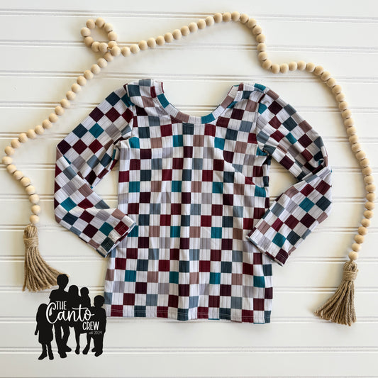 4T Basic Tee Long Sleeve -- Fall Checks