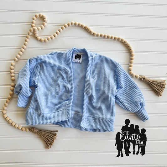 9/12 Oversized Cardigan -- Light Blue Waved Rib