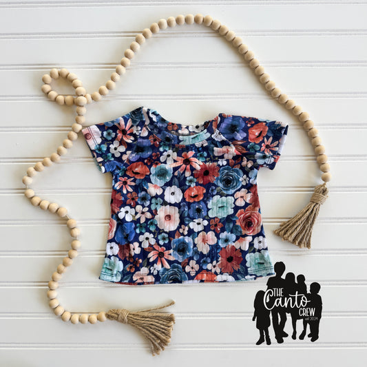 9 Month Raglan -- Blue/Rust Floral