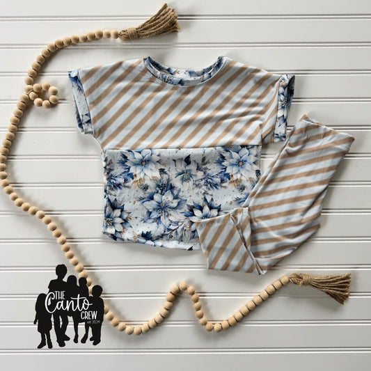 18/24 Split Curved Tee & 2T Leggings - Winter Floral/Stripes
