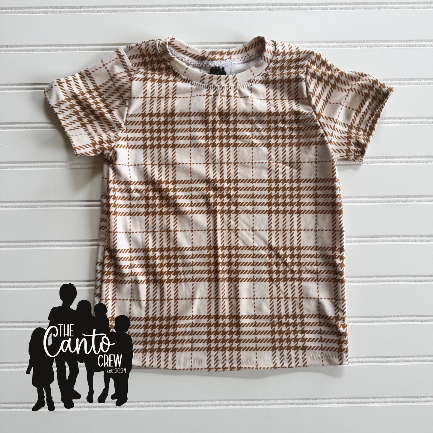 4T Basic Tee -- Brown Plaid