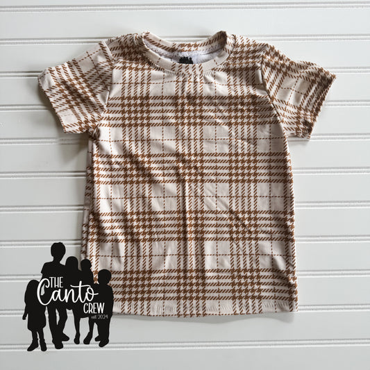 4T Basic Tee -- Brown Plaid