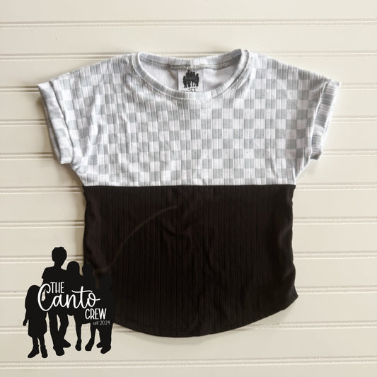 3T Split Curved Tee -- Grey Checks and Black