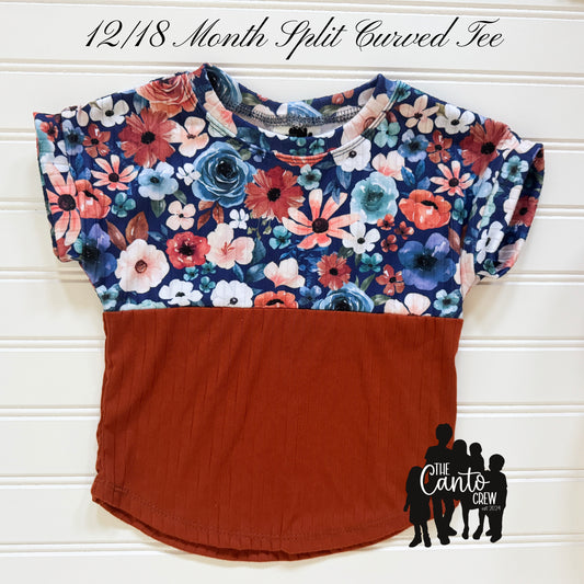12/18 Month Split Curved Tee -- Blue/Rust Floral